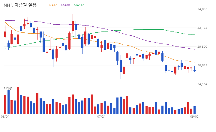 NH투자증권 일봉 차트 (최근 60거래일 · 이동평균 · 거래량)