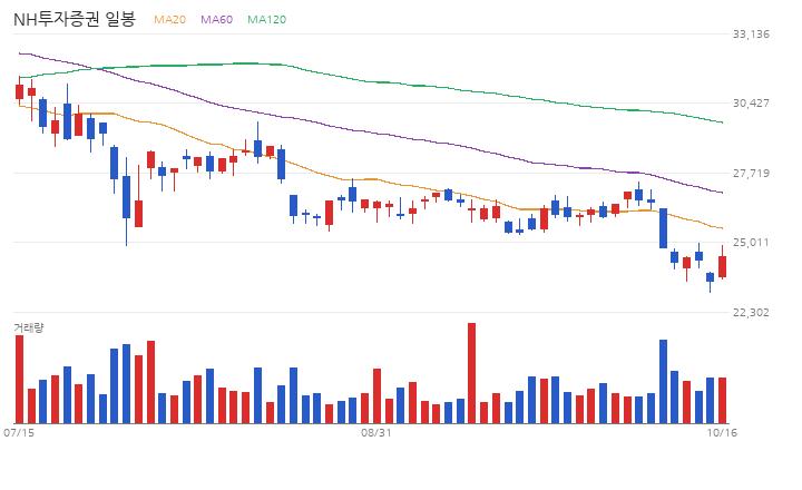 NH투자증권 일봉 차트 (최근 60거래일 · 이동평균 · 거래량)
