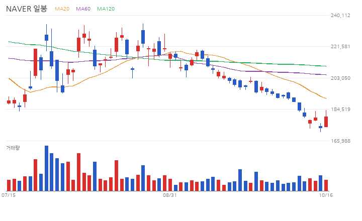 NAVER 일봉 차트 (최근 60거래일 · 이동평균 · 거래량)